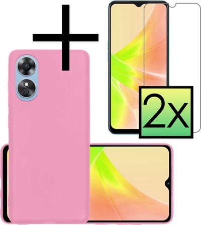 Hoesje - Met 2x Screenprotector - Geschikt voor OPPO A17 - Sterk & Shockproof - Back Cover - Siliconen Case - Telefoon Hoes - Lichtroze