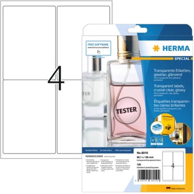 HERMA printeretiketten Labels transparent crystal-clear A4 99.1x139 mm transparent clear film glossy 100 pcs.