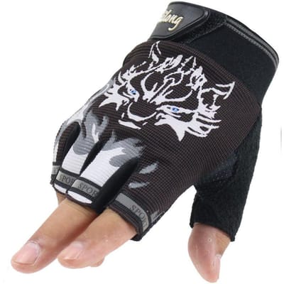Gants demi-doigts pour manger du poulet Activité extérieure Athlétique Tête de loup PlayerUnknowns Battlegrounds Protection solaire One Size - brun foncé