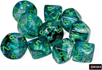 Chessex dobbelstenen Borealis kelp lichtgroen Luminary D10 set 10 stuks.