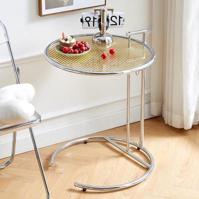 Glazen bijzettafel - Ronde tafel - Woonkamer decoratie - In hoogte verstelbaar - 51x51 cm - Transparant