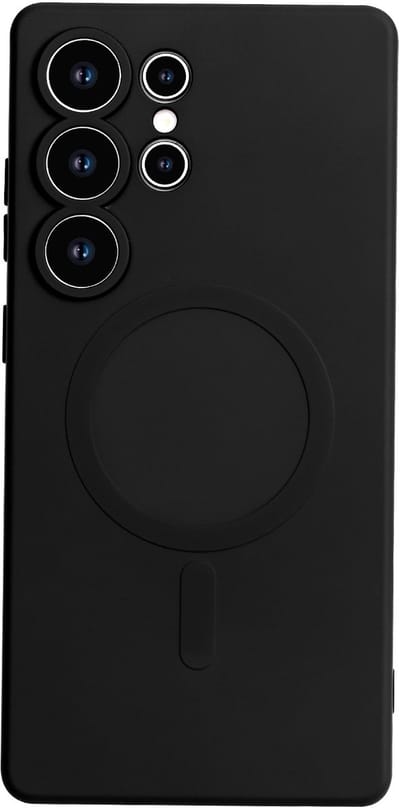 Casemania Hoesje Geschikt voor Samsung Galaxy S25 Ultra - Zwart - Liquid Siliconen Back Cover Case - met Sterke magneetring geschikt voor MagSafe - Telefoon hoes met Camera Bescherming