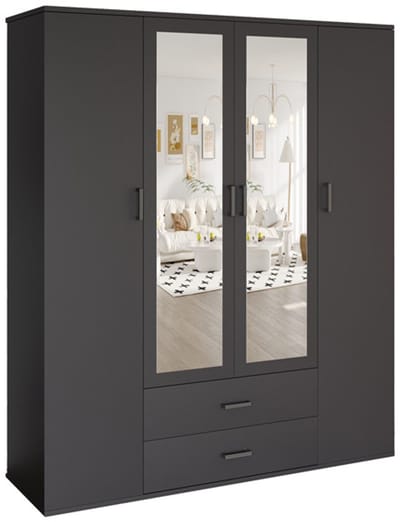 Kledingkast Jean Donkergrijs - Breedte 120 cm - Hoogte 185 cm - Diepte 52 cm - Met lades - Met hanggedeelte - Met planken - Met openslaande deuren