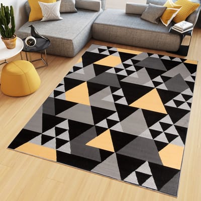 Tapiso Maya Vloerkleed Zwart Geel Woonkamer Kleed Tapijt Maat- 120x170