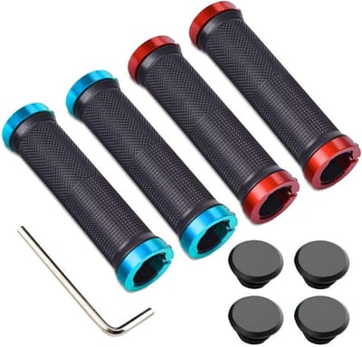 Ergonomische Rubber Handvatten voor Mountainbike, Antislip, Dubbele Vergrendeling, Geschikt voor 22 mm Stuurdiameter (Blauw en Rood)