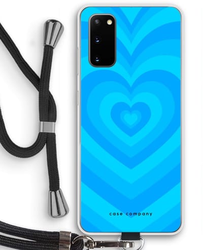 Case Company® - Hoesje met koord geschikt voor Samsung Galaxy S20 hoesje met Koord - Hart Blauw - Telefoonhoesje met Zwart Koord - Bescherming aan alle Kanten en Over de Schermrand