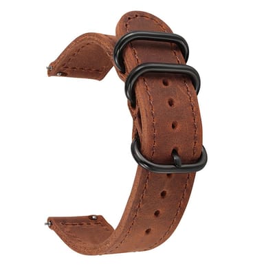 LISM-22 mm bandje, vintage leren gesp, 22 mm brede zwarte gesp - zwarte gesp - donkerbruin