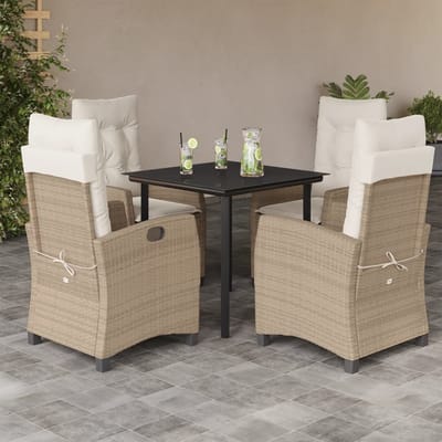 vidaXL - 5-delige - Tuinset - met - kussens - poly - rattan - beige