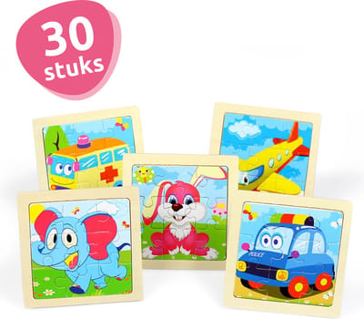 Isa's Friends® - Uitdeelcadeaus Houten Puzzels - 30 stuks - Traktatie - Uitdeelcadeautjes voor Kinderen