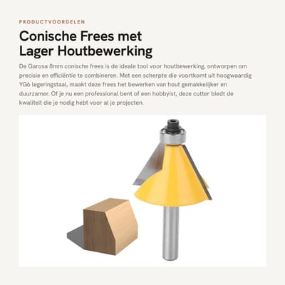 Dailygoods - Conische Frees met Lager - Houtbewerking Cutter voor Precisiewerk - 8mm - Houtbewerking - Precisie - Geschikt voor Houtbewerking - 30 graden