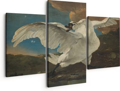 Artaza Canvas Schilderij Drieluik De Bedreigde Zwaan - Jan Asselijn - 150x120 - Groot - Foto Op Canvas - Canvas Print
