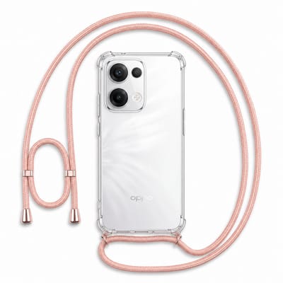 Geschikt voor Oppo Reno 13 5G Hoesje met Koord - Transparant - Verstelbaar Nekkoord - Schokbestendig - Rosegoud