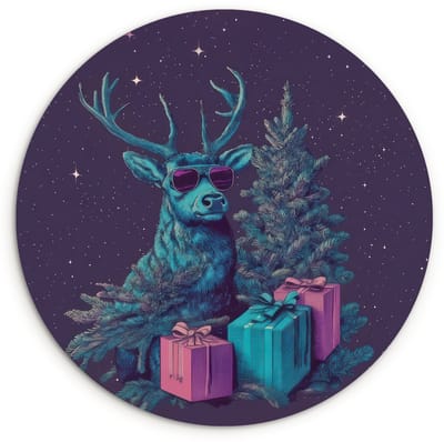 WallCircle® Wandcirkel 120x120 cm - Muurcirkel Rendier - Zonnebril - Neon - Kerstboom - Muurdecoratie woonkamer - Wanddecoratie slaapkamer - Kamer decoratie accessoires - Ronde schilderijen XXL