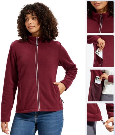 BUBW® Softshell Jas - Outdoorjas Dames - Winddicht Outdoorjas Warme Fleece Jas - Full Zip Jacket - Rood - Maat S
