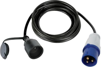 Perel Verloopkabel, H07RN-F 3G1.5, 3 m, 16 A/230 V, 3680 W, type E naar CEE, voor binnen en buiten, rubber, blauw