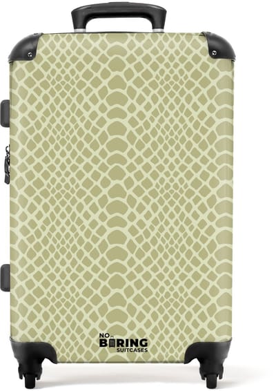 NoBoringSuitcases.com - Grote koffer - Beige slangenhuidmotief met symmetrisch patroon - Reiskoffer met 4 wielen - Trolley op wieltjes - Rolkoffer groot - 72 liter - Ruimbagage valies 20kg - Valiezen voor volwassenen