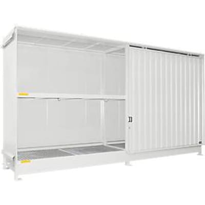 Stellingcontainer Bauer type CEN 59-2 IBC, 2 etages, schuifdeur, 2000 l, tot 8 IBC's, B 6245 x D 1550 x H 3465 mm, grijs wit RAL 9002