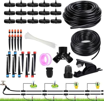 Druppelirrigatiesysteem - Automatische bewatering - Tuinonderhoud - Dubbele lijnslang - 98.43FT - Zoals afgebeeld