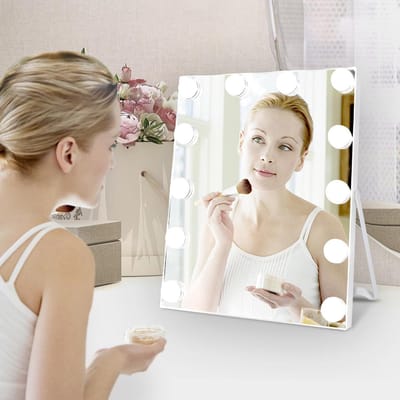 Make-uptafel spiegel met 12 leds - touchscreen - Hollywoodspiegel voor tafel - wit make up tafel