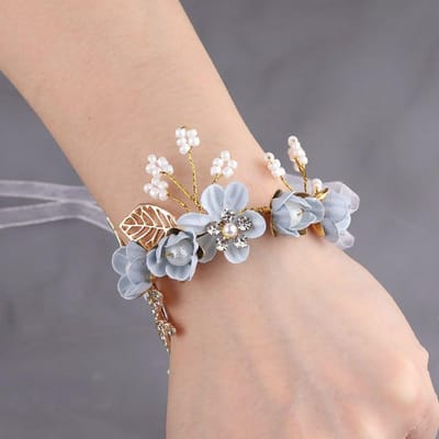 Bruids Pols Corsage Zijde Roos Bruiloft Handbloem Polsband Armband Voor Bruidsmeisjes Sieraden Feest Huwelijks Accessoire gray
