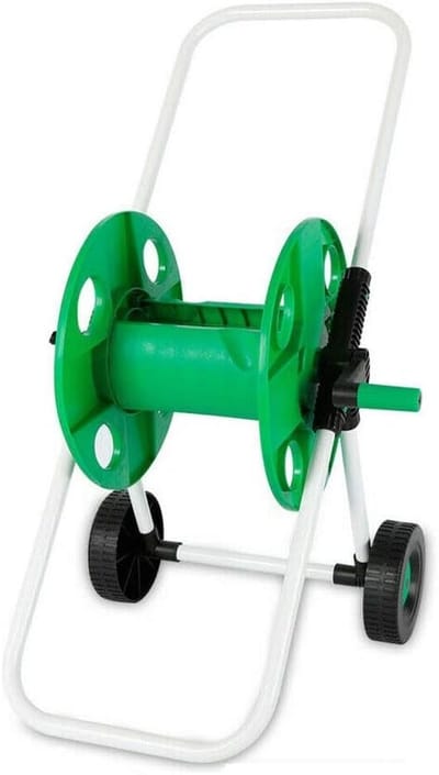 Slangwagen - Mobiele haspel - Tuin bewateren - Stabiel metalen frame - 385 cm wieldiameter - Groen/wit