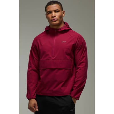 Man Active 1/4 Zip Windbreaker Jacket | Berry | Size XS