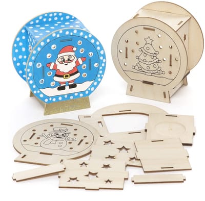 Ross FC264 Sneeuwbol houten Model Set - Pak van 3, Theelichthouder om te Versieren en Tentoon te Stellen, Ideaal Kinder Knutselproject,