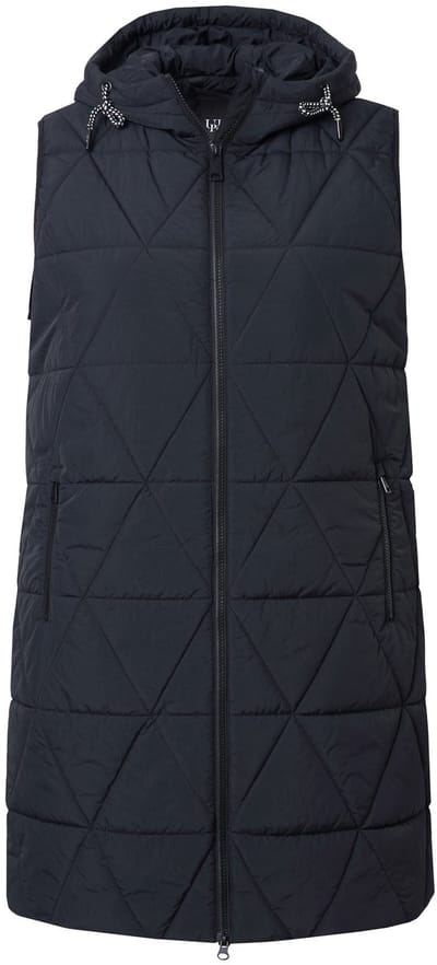 Ulla Popken - Dames - HYPRAR lange doorgestikte bodywarmer waterafstotend - Zwart - Maat 42+