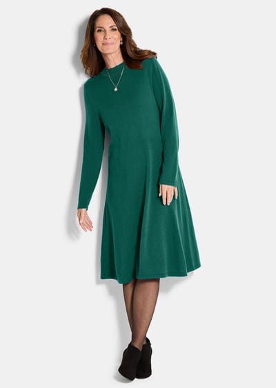 Tricot jurk in elegante A-lijn - donkergroen - Gr. 19 van Goldner Fashion