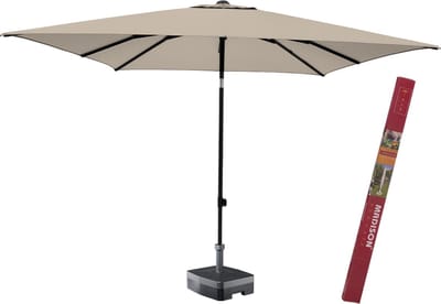Rechthoekige parasol met voet en hoes | Kantelbare parasol Madison Corsica