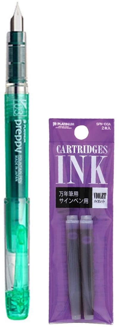 Platinum - Preppy Fountain pen Japan - Fine - 0,3 - GROEN - vullingen PAARS