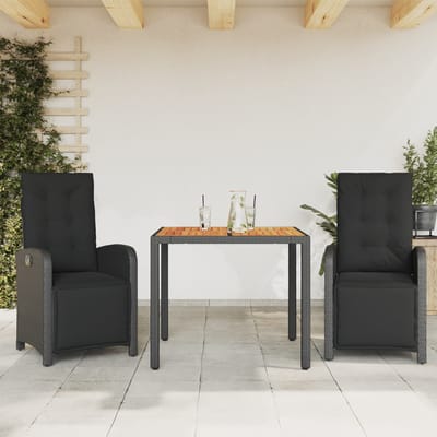 vidaXL - 3-delige - Bistroset - met - kussens - poly - rattan - zwart