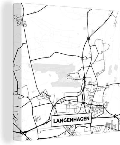 Canvas Schilderij Stadskaart - Kaart - Langenhagen - Plattegrond - 20x20 cm - Wanddecoratie
