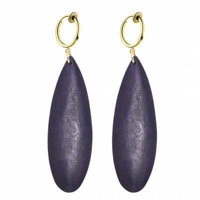 Klem oorbellen- Luci -blauw- hout- goudkleurig-geen gaatje-Charme Bijoux