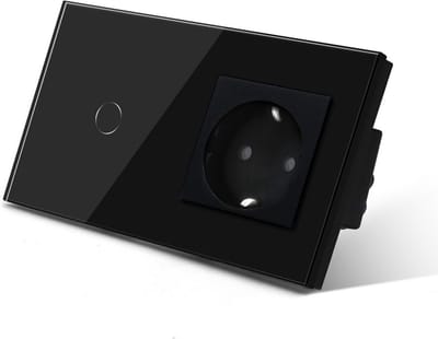 Actania Slimme Wandschakelaar - Supergevoeligheid - LED - Gloeiend Lamp - Waterdicht - Kras Weerstand - Modern - Touch Screen - Crystal Glas - 1x Stopcontact & 1x Lichtschakelaar Zwart
