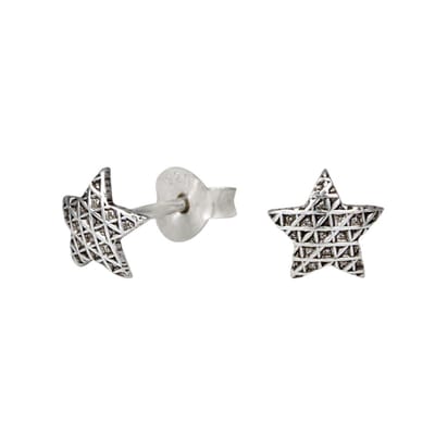 Joy|S - Zilveren ster oorbellen - geoxideerd - bewerkt - 6 mm
