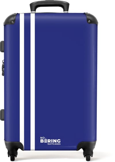 NoBoringSuitcases.com® - Koffer groot - Rolkoffer lichtgewicht - Donkerblauw met dubbele witte strepen - Reiskoffer met 4 wielen - Reis trolley - Grote valies XL - Bagagekoffer op wieltjes - 20 kg bagage - Ruimbagage middelgroot