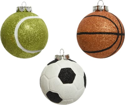 Decoris Kerstbal Sportbal Ø8cm kunststof (1 stuk) assorti