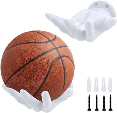 Basketbal Houder voor Muur Montage - Wit - Set van 2 - Opslag voor Slaapkamer - Decoratie voor Fan Cave en Gamer Kamer - Sport Accessoires - Formaat 15.8x9x21cm