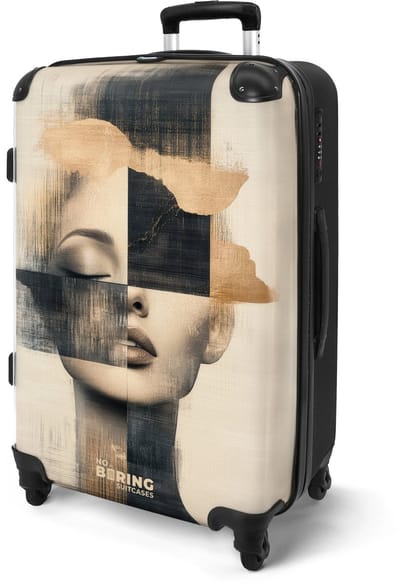 NoBoringSuitcases.com® - Koffer groot - Rolkoffer lichtgewicht - Vrouw met beige en gouden accenten - Reiskoffer met 4 wielen - Grote reis trolley XL - Luggage suitcase - Hardcase reistrolley medium - 20 kg bagage