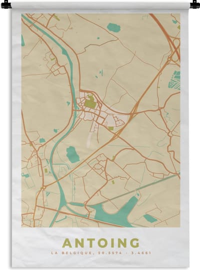 Wandkleed - Wanddoek - Stadskaart - Kaart - Plattegrond - Vintage - Antoing - 120x180 cm - Wandtapijt
