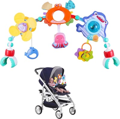 Babywagen Speelgoed - Speelboog en Kinderwagenketting voor Baby's en Peuters, Met Babyrammelaar en Windmolen - Perfect voor 0-12 Maanden