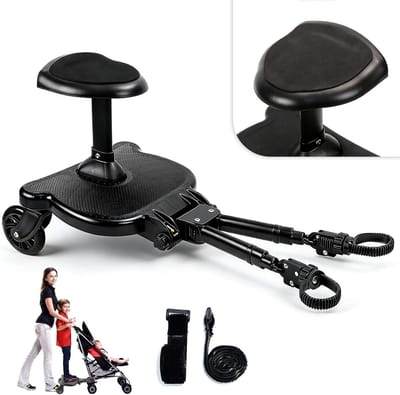 Kinderzitje voor Kinderwagen - Meerijdplankje Zitje - Comfortabel Reizen - Universele Pasvorm - 232 kg - Zwart