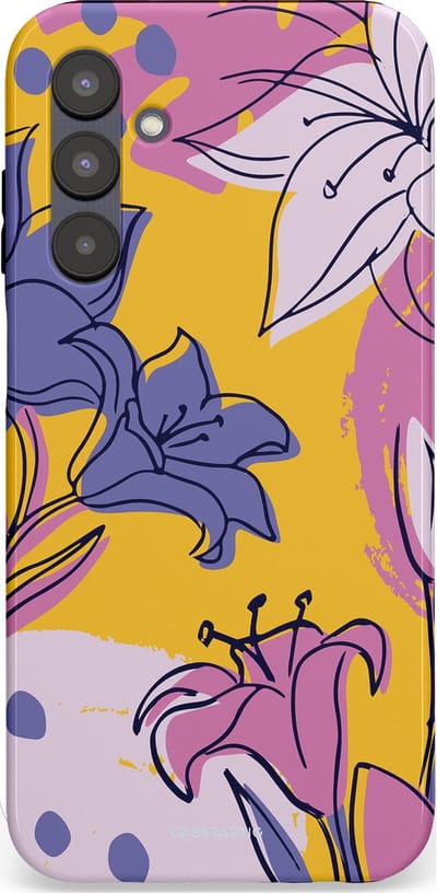 Casetastic Hoesje Geschikt voor Samsung A25 - Stijlvolle Beschermende Duo-layer Case - Paarse Lelie Kunst