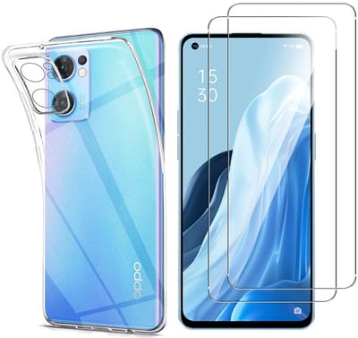 Hoesje Ultraslank geschikt voor Oppo reno 7 5G backcover siliconen Transparant en 2 stuks ScreenProtector Gehard Glas