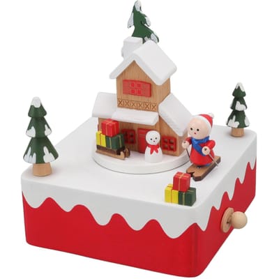 Handgemaakte Houten Draaiende Muziekdoos Speelgoed Decoratie Ornament Ambacht Kerst Vakantie Cadeau Sneeuwmannen Aan