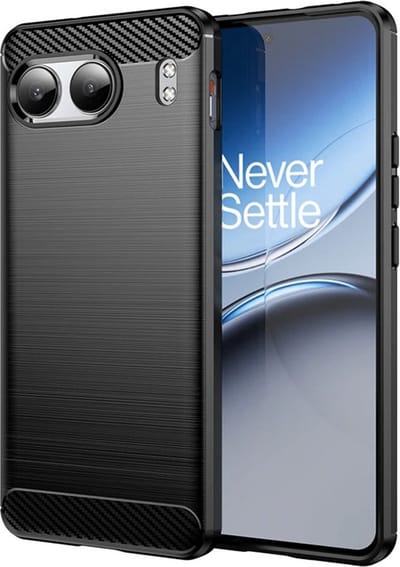MobyDefend Hoesje - Geschikt voor OnePlus Nord 4 - TPU Backcover - Geborstelde Metaal & Carbon-Look - Zwart