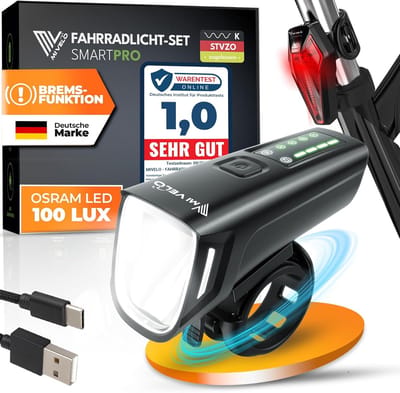 Fietsverlichtingsset met lange accuduur, USB-oplaadbaar en waterdicht, StVZO-goedgekeurde led-fietslichten voor maximale veiligheid