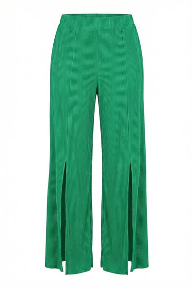 Ulla Popken - Dames - Geplooide broek Rose zoomsplit vooraan - Smaragdgroen - Maat 54+