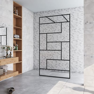 Inloopdouche 77.7x200cm,2 Stabilisatiestangen 73-120cm,8mm nano veiligheidsglas,zwarte
